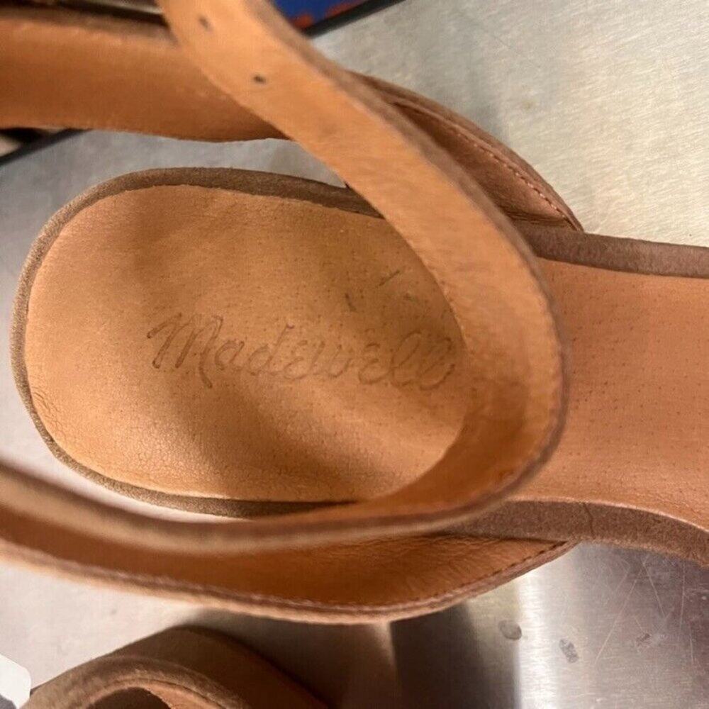 Madewell Sandals Womens 9.5 The Alice Suede Leather Tan Block Heel Ankle Strap - Picture 12 of 14